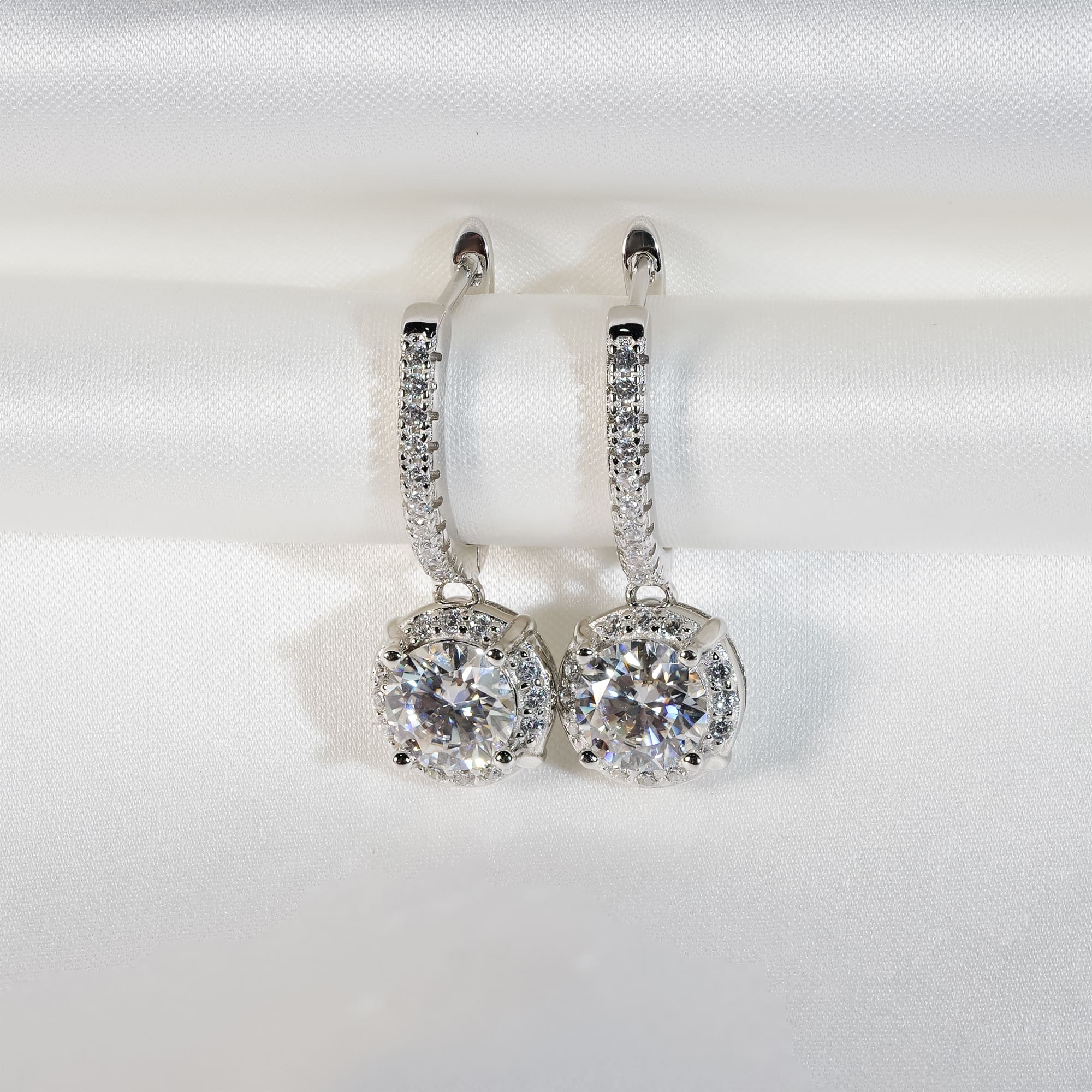 1CT Brilliant Cut Moissanite Halo Drop Earrings - 925 Silver Plated With  White Gold - Sparkile